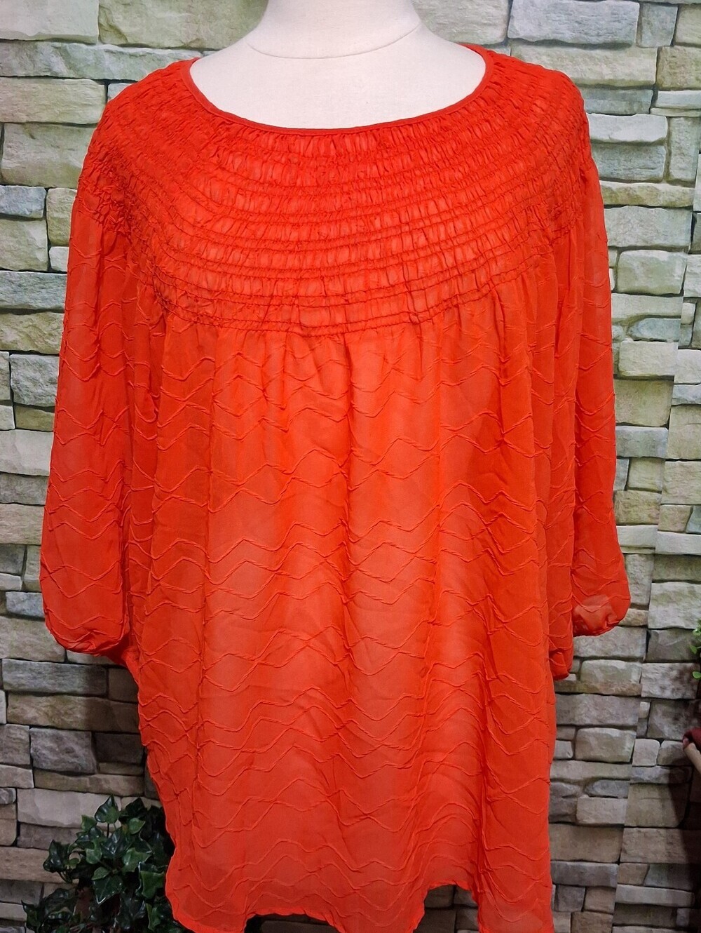 XL new directions Orange Smocked Yoke Tunic Top